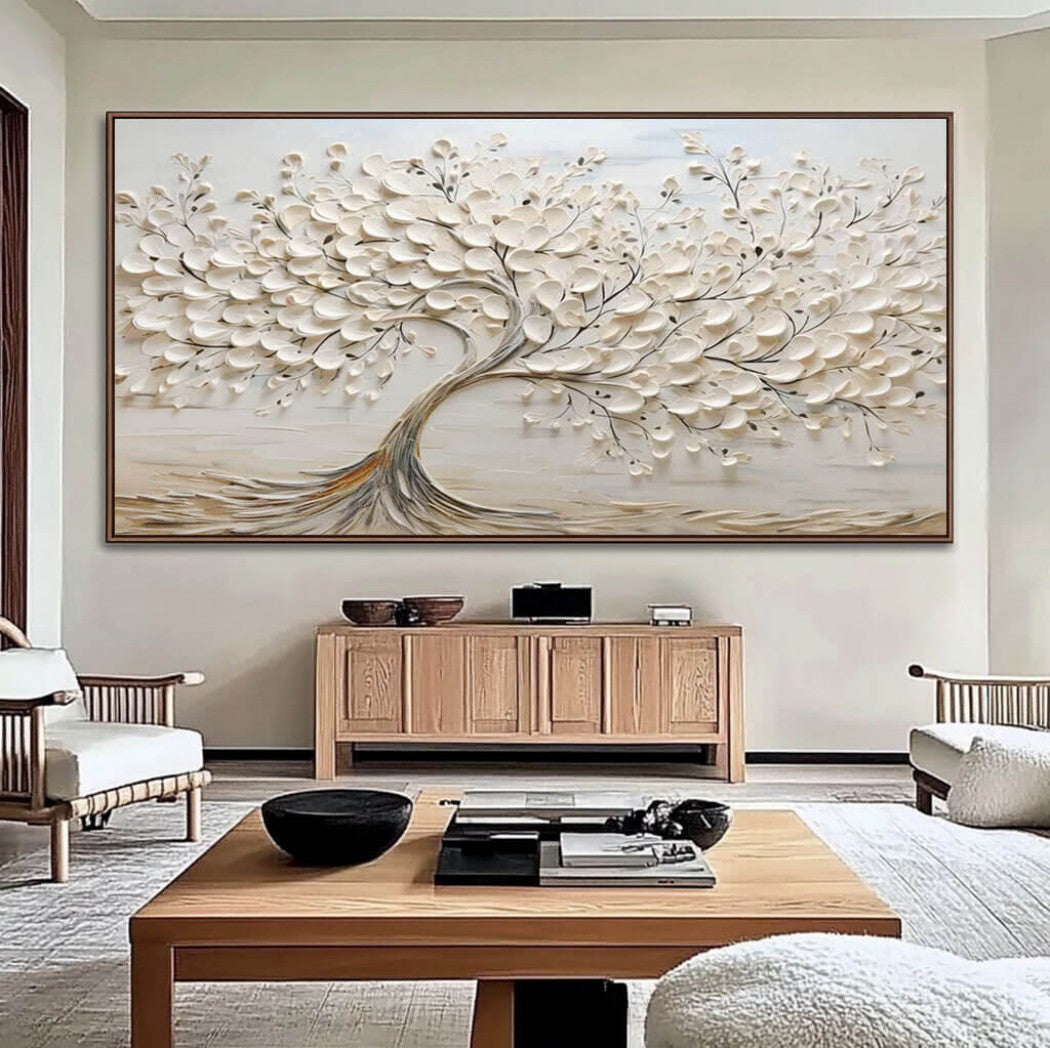 Textured White Tree Oil Painting #MTW620