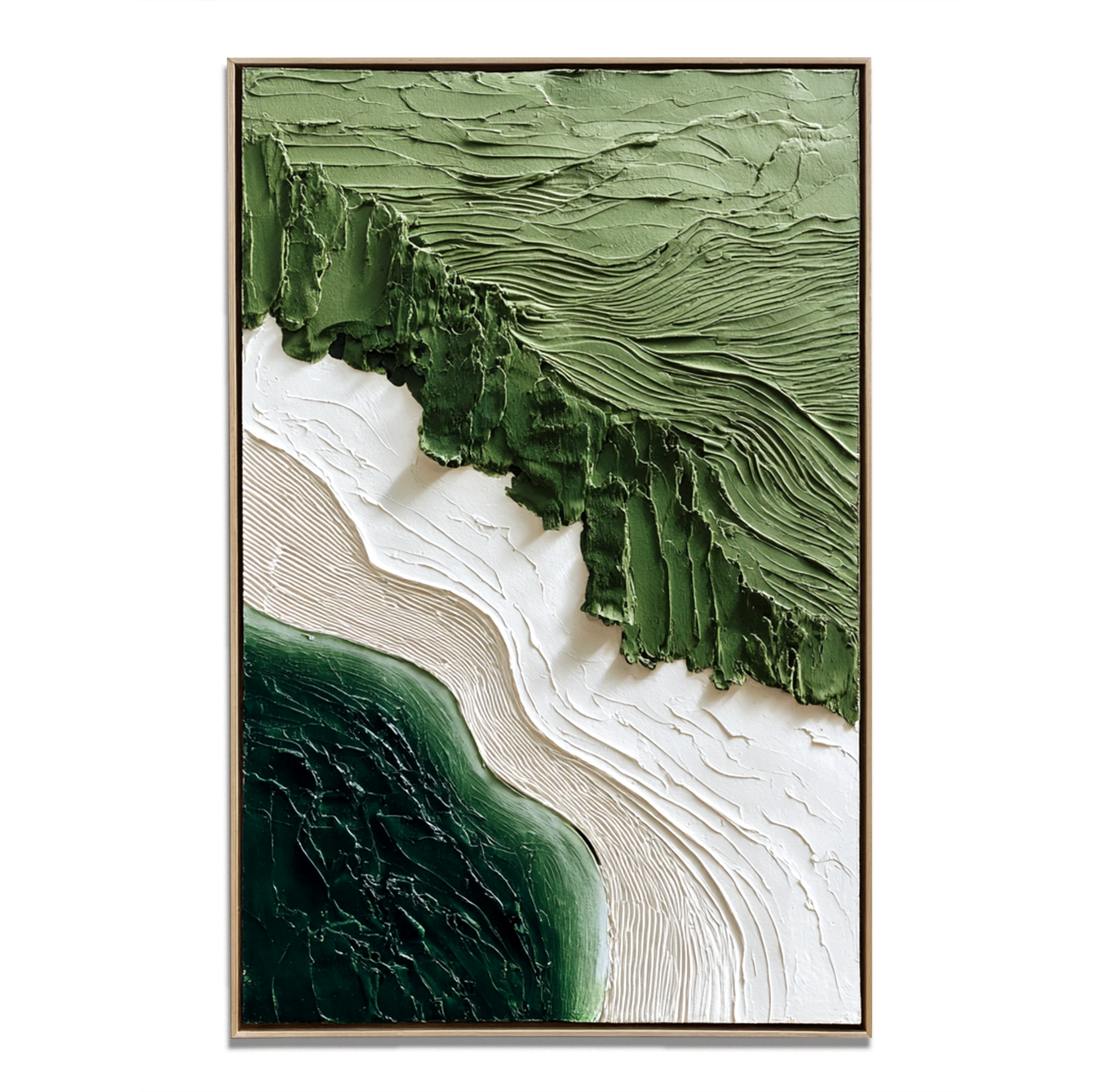 green textured abstract landscape wall art with layered 3D paint